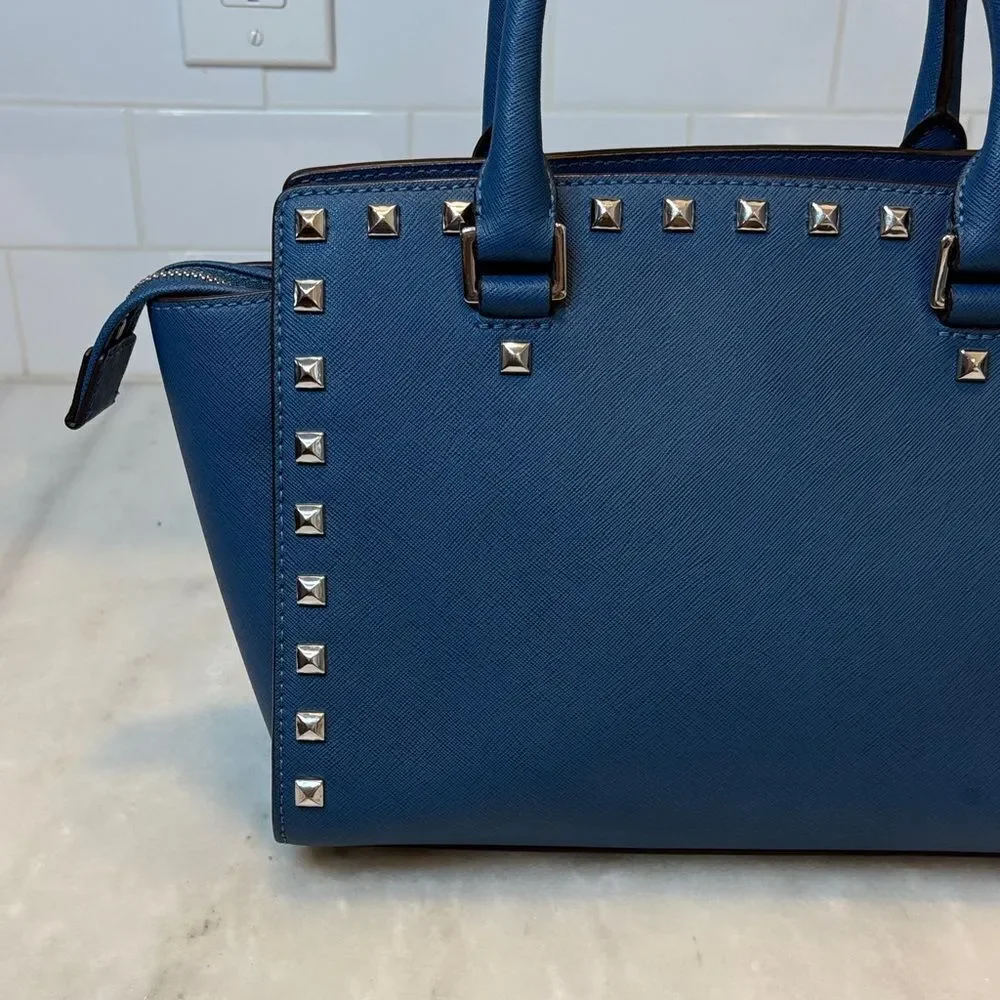 Michael Kors Bag Purse Handbag Leather Selma Studded Safiano Satchel Pocketbook
